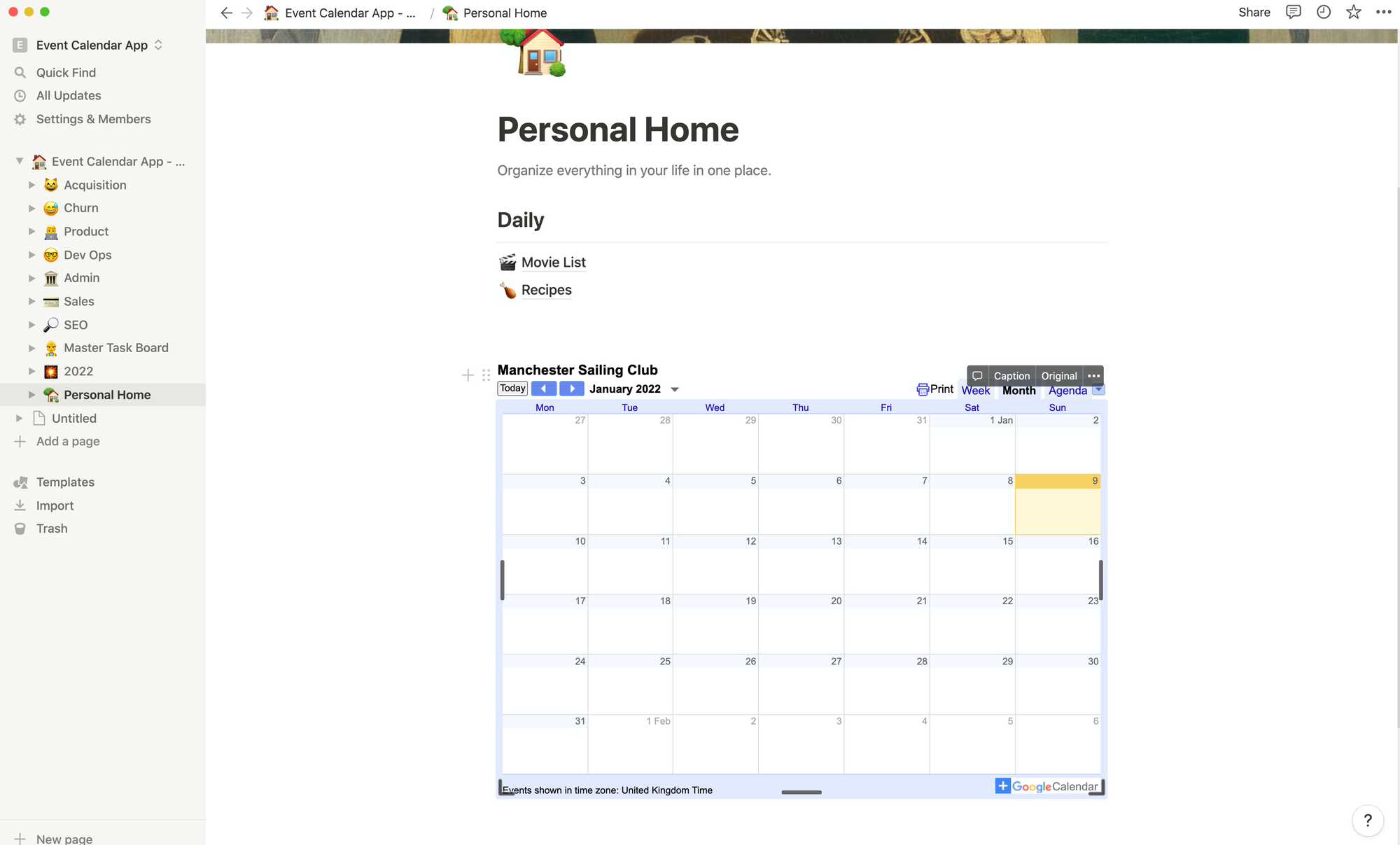 syncing google calendar with notion