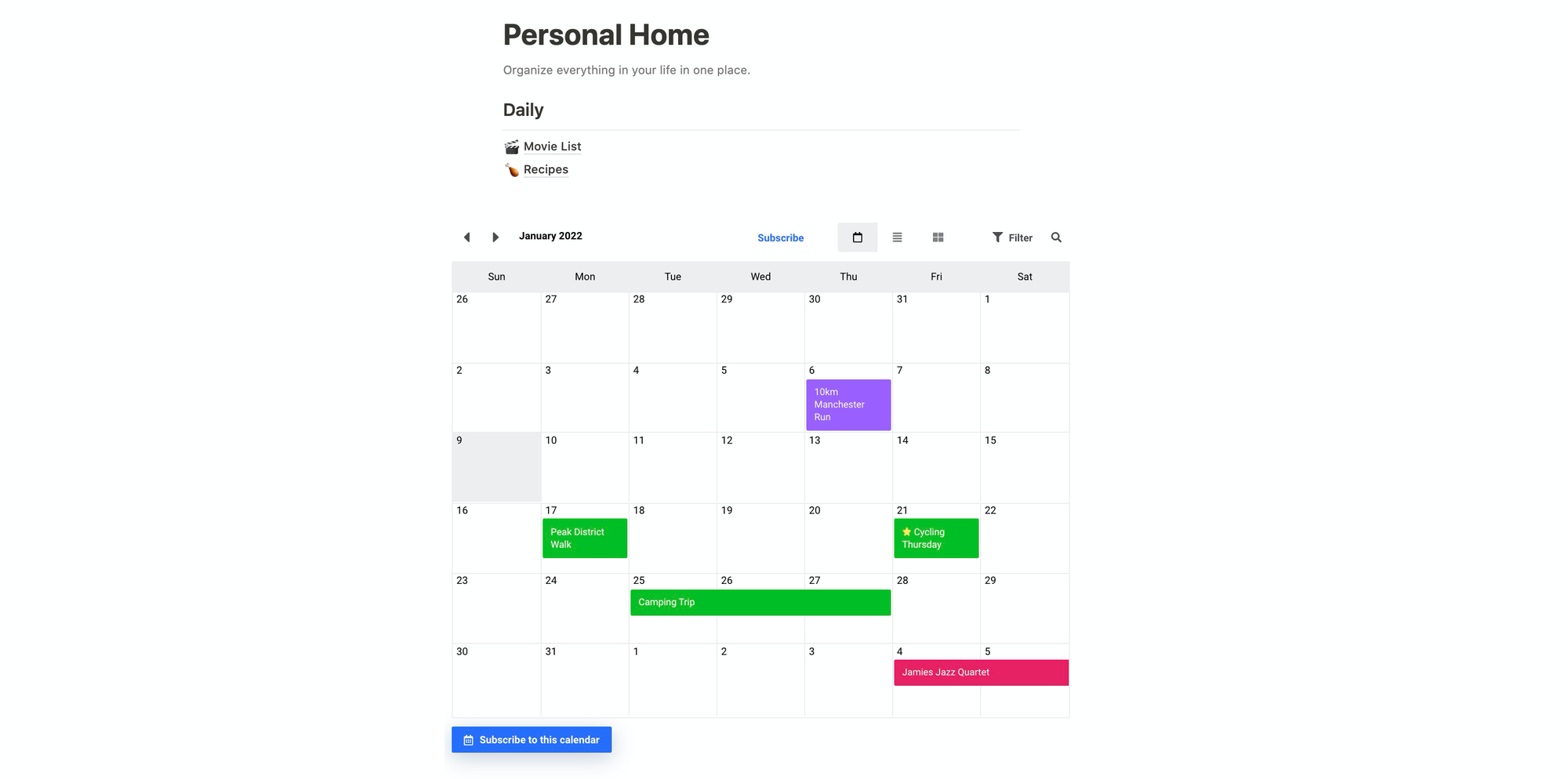 Google Calendar Widget Notion